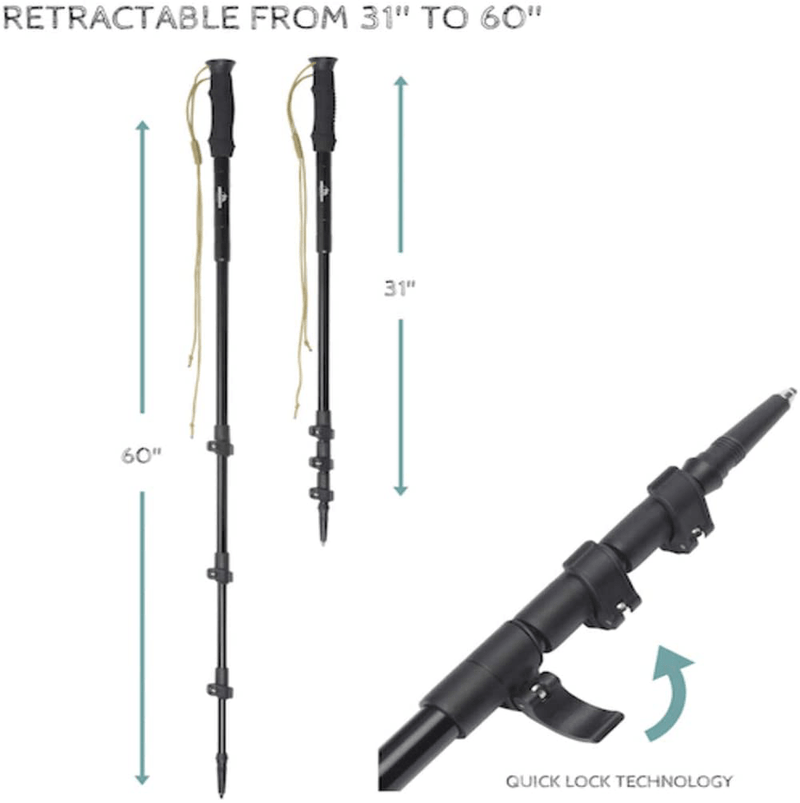 Arrowhead Peak Adjustable Trekking Pole/Walking Stick - 6-In-1 Multi-Functional - Includes Selfie Attachment, KNIFESAW, Compass, Sewing KIT, Fishing KIT, Paracord Sporting Goods > Outdoor Recreation > Camping & Hiking > Hiking Poles Arrowhead Peak   