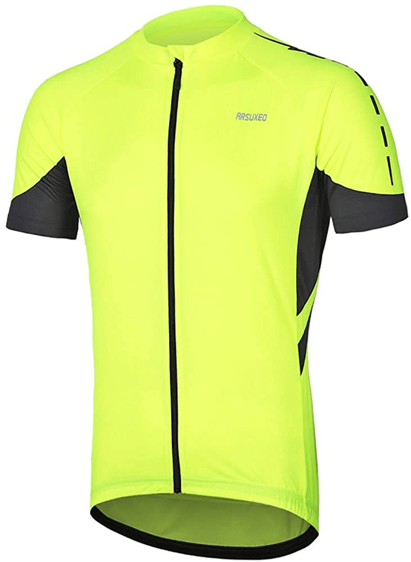 ARSUXEO Men's Short Sleeves Cycling Jersey Bicycle MTB Bike Shirt 636 Sporting Goods > Outdoor Recreation > Cycling > Cycling Apparel & Accessories ARSUXEO Green Medium 