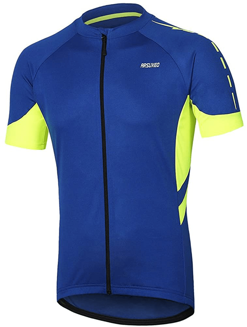 ARSUXEO Men's Short Sleeves Cycling Jersey Bicycle MTB Bike Shirt 636 Sporting Goods > Outdoor Recreation > Cycling > Cycling Apparel & Accessories ARSUXEO Blue Medium 