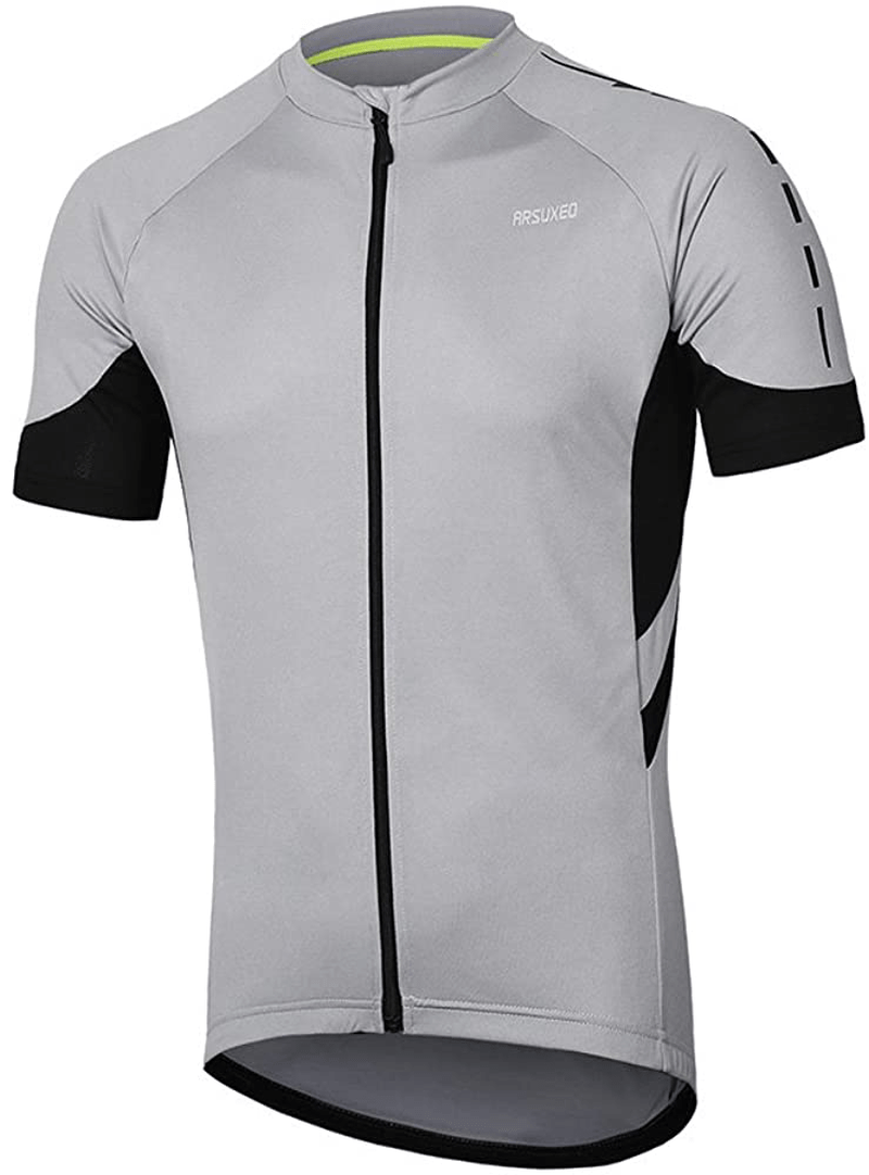 ARSUXEO Men's Short Sleeves Cycling Jersey Bicycle MTB Bike Shirt 636 Sporting Goods > Outdoor Recreation > Cycling > Cycling Apparel & Accessories ARSUXEO Light Gray XX-Large 
