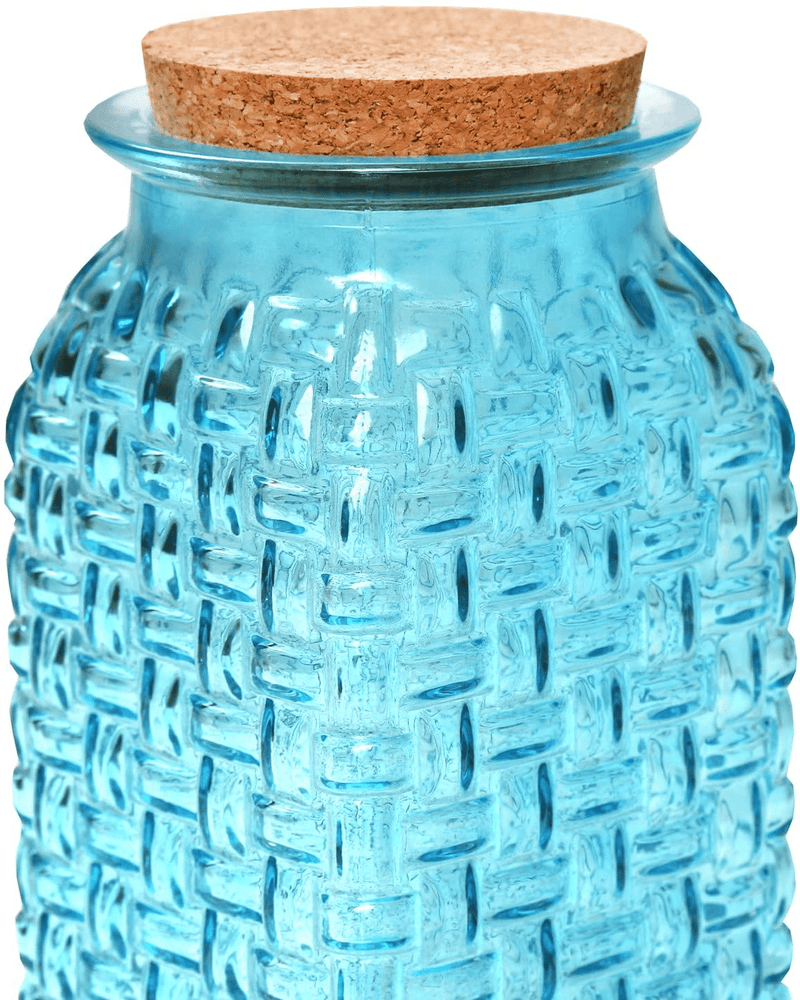 Art & Artifact 3-Piece Glass Basketweave Vase Set - Decorative Yellow, Green and Blue Jars with Cork Stopper Lids - Flower Holders, Storage Containers and Home Decor Accent Home & Garden > Decor > Vases ART & ARTIFACT   