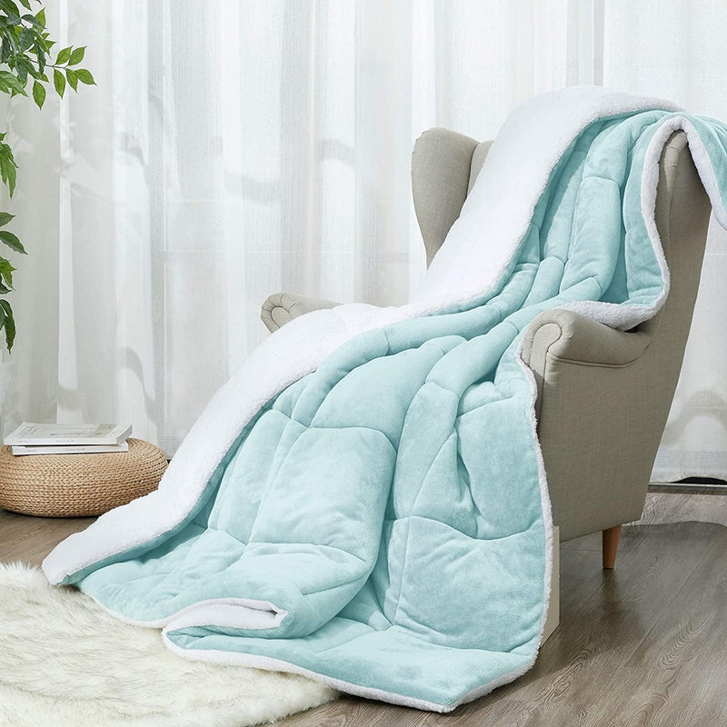 Art Demo Home Winter Ultra Soft Plush Sherpa Fleece Comforter Bed Set with Pillow Shams for Dorm, 2 Piece, Twin Size, Aqua Blue Grey