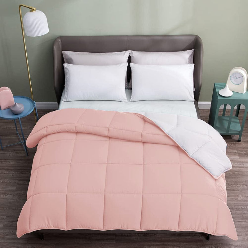 ART DEMO Reversible down Alternative Quilted Comforter, Hypoallergenic Lightweight for Winter, Duvet Insert with Corner Tabs, Full/Queen Size, Pink/White