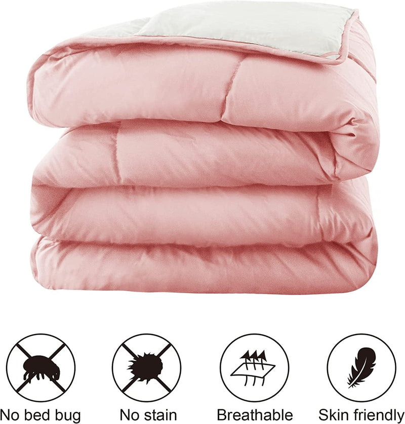 ART DEMO Reversible down Alternative Quilted Comforter, Hypoallergenic Lightweight for Winter, Duvet Insert with Corner Tabs, Full/Queen Size, Pink/White