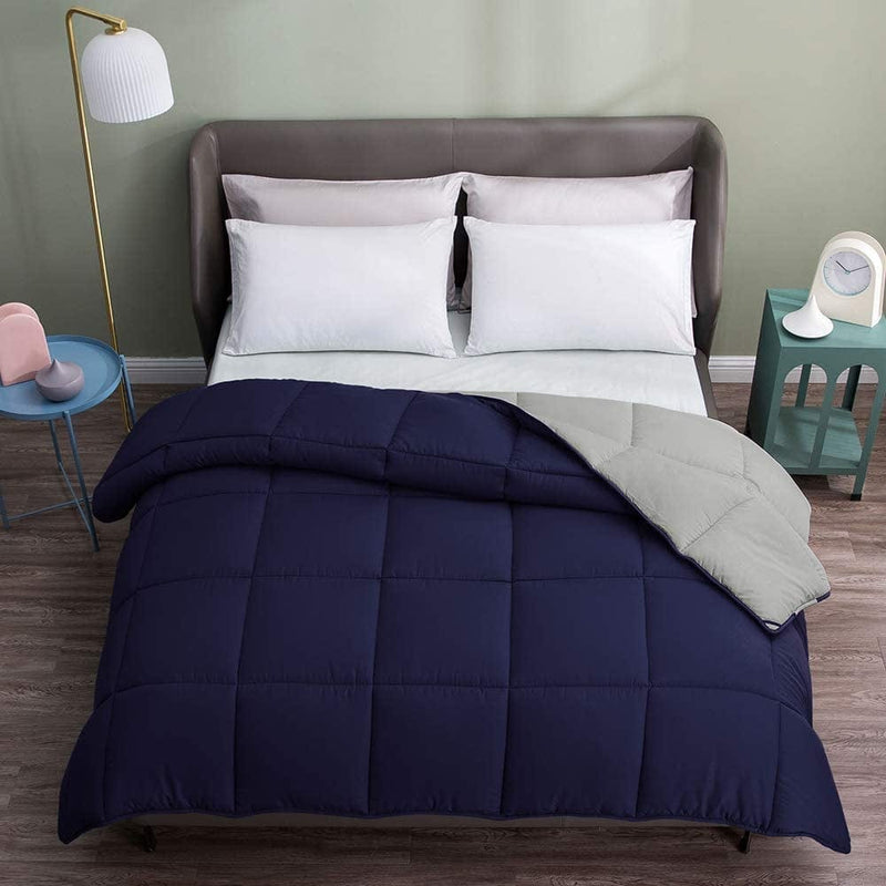 ART DEMO Reversible down Alternative Quilted Comforter, Hypoallergenic Lightweight for Winter, Duvet Insert with Corner Tabs, Full/Queen Size, Pink/White Home & Garden > Linens & Bedding > Bedding > Quilts & Comforters ART-DEMO HOME DECORATION CO Navy/Silver Twin 