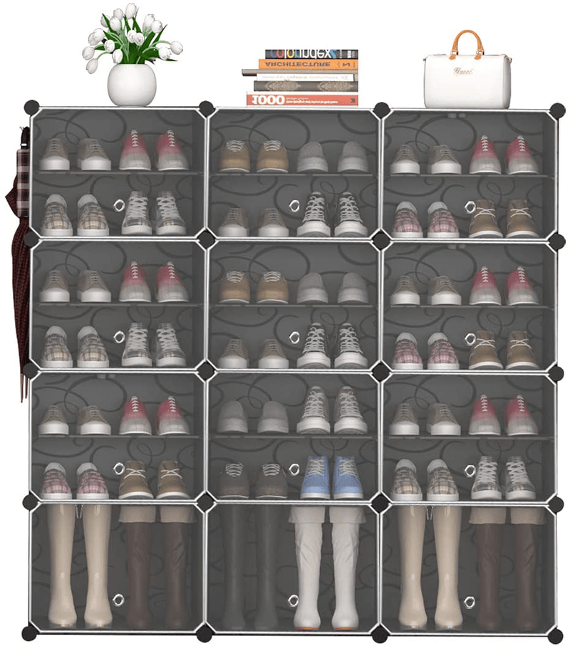 Artbeauty Portable Shoe Rack Organizer, Plastic Cube Storage 42 Pair Tower Shelves Shoe Storage Cabinet Stand,Modular Cabinet for Hallway Bedroom Closet Entryway, 8 Tier Black Furniture > Cabinets & Storage > Armoires & Wardrobes ArtBeauty   