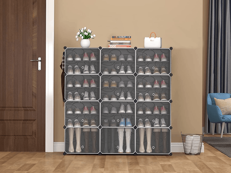 Artbeauty Portable Shoe Rack Organizer, Plastic Cube Storage 42 Pair Tower Shelves Shoe Storage Cabinet Stand,Modular Cabinet for Hallway Bedroom Closet Entryway, 8 Tier Black Furniture > Cabinets & Storage > Armoires & Wardrobes ArtBeauty   