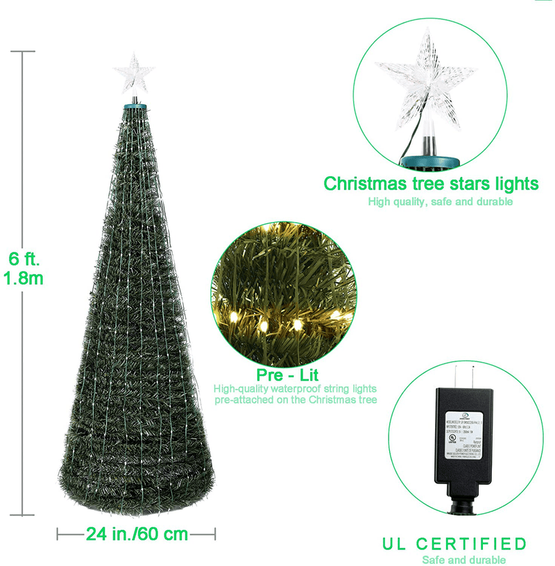 Artificial Christmas Tree | 6FT Pre-Lit Christmas Tree 18 Flash Modes with 314 Multicolored LED Lights| Quick Install Foldable Stand | Perfect for Indoor and Outdoor Holiday Decoration Home & Garden > Decor > Seasonal & Holiday Decorations > Christmas Tree Stands P & I Home   