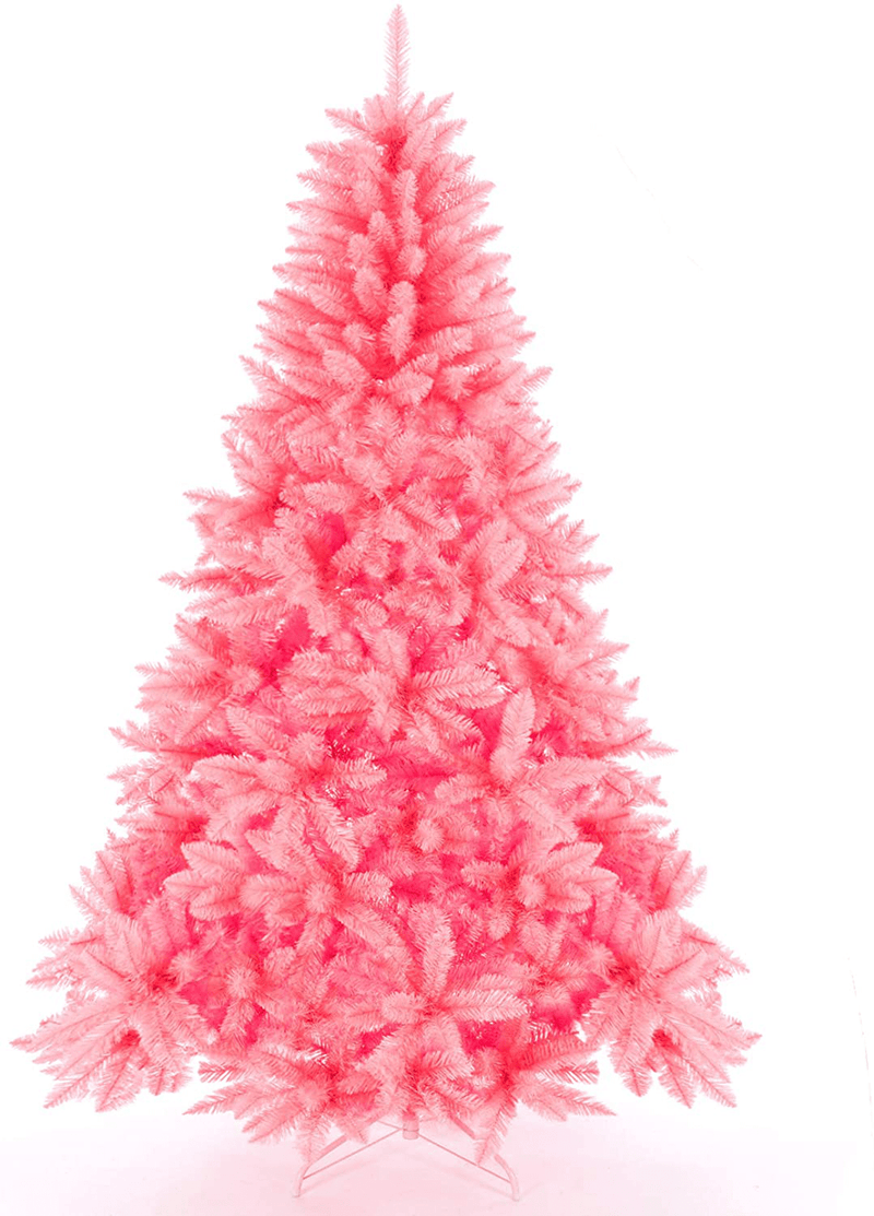 Artificial Christmas Tree Classic Xmas Pine Tree with Solid Metal Stand 5/6/7 FT Unlit Pink Home & Garden > Decor > Seasonal & Holiday Decorations > Christmas Tree Stands Senjie Pink 7 FT 