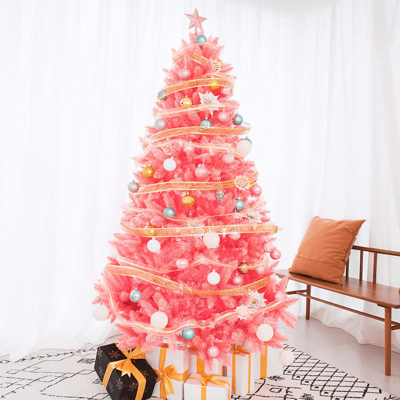Artificial Christmas Tree Classic Xmas Pine Tree with Solid Metal Stand 5/6/7 FT Unlit Pink Home & Garden > Decor > Seasonal & Holiday Decorations > Christmas Tree Stands Senjie   