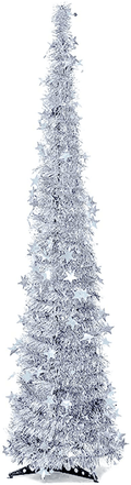 Artificial Christmas Tree Metal Stand, Glittery Tinsel Christmas Tree, 47inch Collapsible Xmas Trees with Plump Sequin for Holiday Decor - Easy to Assemble (Silver) Home & Garden > Decor > Seasonal & Holiday Decorations > Christmas Tree Stands Yugust Silver  
