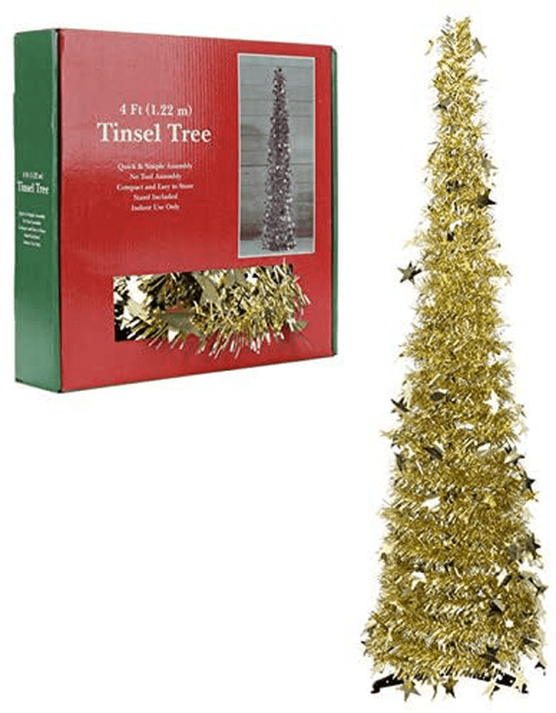 Artificial Christmas Tree Metal Stand, Glittery Tinsel Christmas Tree, 47inch Collapsible Xmas Trees with Plump Sequin for Holiday Decor - Easy to Assemble (Silver)