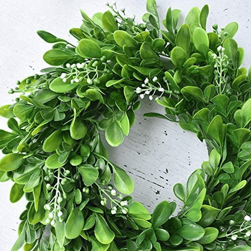 Artificial Eucalyptus Green Leaf Wreath with Cotton, Spring Summer Outdoor Ornaments for Front Door Bedroom Wall Window Home Office, Housewarming Gift, and Easter Valentine Decor (11.8 Inch) Home & Garden > Decor > Seasonal & Holiday Decorations Cosymax   