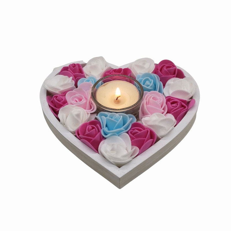 Artificial Roses Ornaments - Heart Shape Roses with Wooden Frame and Candles, Love Rose Decoration for Romantic Night Valentine'S Day Anniversary Wedding Table Decor Home & Garden > Decor > Seasonal & Holiday Decorations Zochlon   