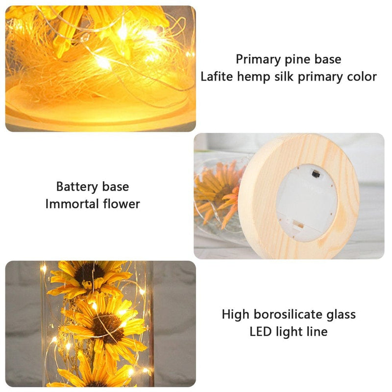 Artificial Sunflower in Glass Dome with Led Light Strip, Enchanted Gift for Women on Valentine'S Day Anniversary Mother'S Day Birthday Thanksgiving Christmas Home & Garden > Decor > Seasonal & Holiday Decorations Welpettie   