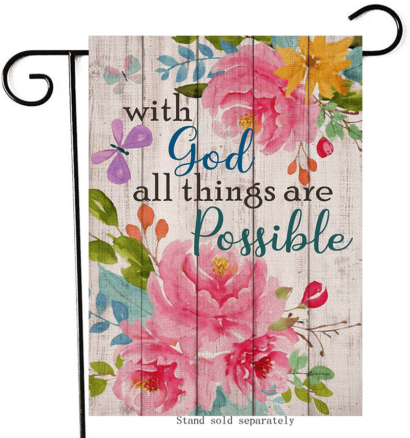 Artofy with God all Things are Possible Decorative Small Summer Fall Garden Flag, Religious Peony Flower Outdoor Inspirational Butterfly Faith Decor, House Yard Home Outside Farmhouse Decoration 12x18 Home & Garden > Decor > Seasonal & Holiday Decorations& Garden > Decor > Seasonal & Holiday Decorations Artofy 12×18  