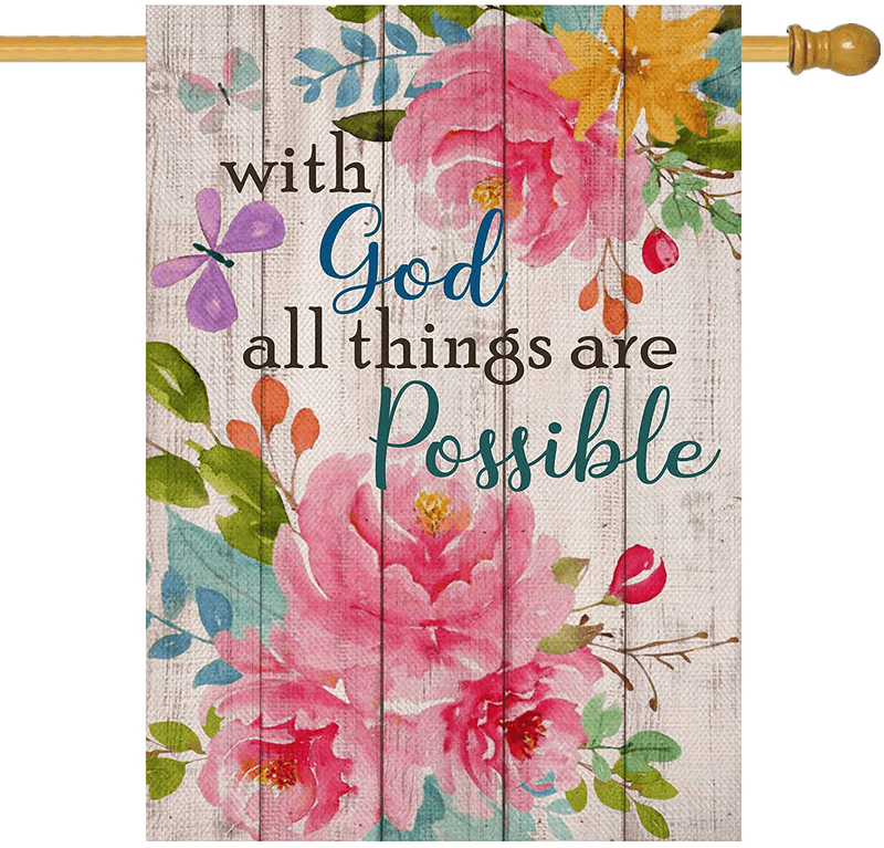 Artofy with God all Things are Possible Decorative Small Summer Fall Garden Flag, Religious Peony Flower Outdoor Inspirational Butterfly Faith Decor, House Yard Home Outside Farmhouse Decoration 12x18 Home & Garden > Decor > Seasonal & Holiday Decorations& Garden > Decor > Seasonal & Holiday Decorations Artofy 28×40  