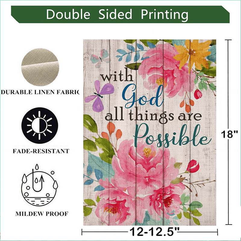 Artofy with God all Things are Possible Decorative Small Summer Fall Garden Flag, Religious Peony Flower Outdoor Inspirational Butterfly Faith Decor, House Yard Home Outside Farmhouse Decoration 12x18 Home & Garden > Decor > Seasonal & Holiday Decorations& Garden > Decor > Seasonal & Holiday Decorations Artofy   