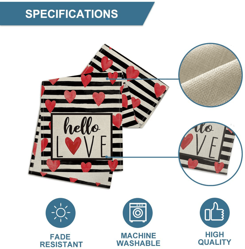 Artoid Mode Black Stripes Heart Hello Love Valentine'S Day Table Runner, Seasonal Anniversary Wedding Holiday Kitchen Dining Table Decoration for Indoor Outdoor Home Party Decor 13 X 72 Inch Home & Garden > Decor > Seasonal & Holiday Decorations Artoid Mode   
