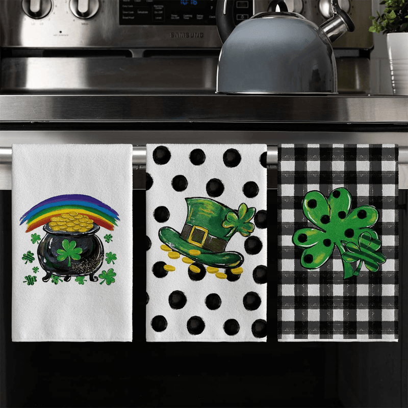 Artoid Mode Black White Buffalo Plaid Dot Truck Shamrock St. Patrick'S Day Home Kitchen Towels, 18 X 26 Inch Holiday Ultra Absorbent Drying Cloth Dish Towels for Cooking Baking Set of 4 Arts & Entertainment > Party & Celebration > Party Supplies Artoid Mode   