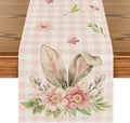 Artoid Mode Buffalo Plaid Bunny Rabbit Ears Flower Easter Table Runner, Spring Summer Seasonal Holiday Kitchen Dining Table Decoration for Indoor Outdoor Home Party Decor 13 X 72 Inch Home & Garden > Decor > Seasonal & Holiday Decorations Artoid Mode Pink/White 13" x 48", Table Runner 