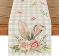 Artoid Mode Buffalo Plaid Bunny Rabbit Ears Flower Easter Table Runner, Spring Summer Seasonal Holiday Kitchen Dining Table Decoration for Indoor Outdoor Home Party Decor 13 X 72 Inch Home & Garden > Decor > Seasonal & Holiday Decorations Artoid Mode Beige 13" x 72", Table Runner 