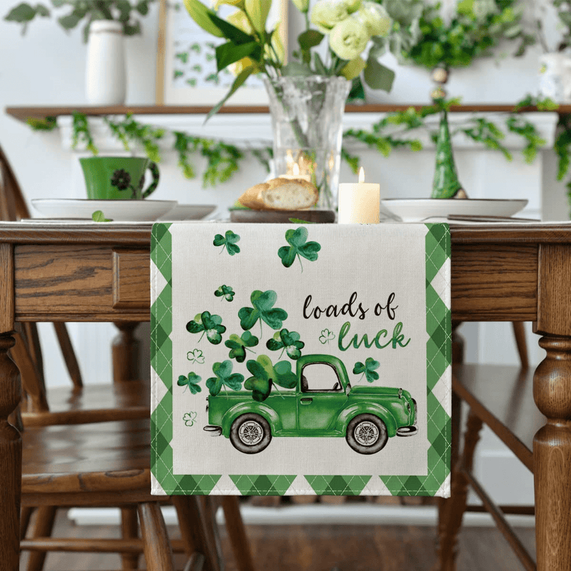 Artoid Mode Buffalo Plaid Edge Shamrock Loads of Luck St. Patrick'S Day Table Runner, Seasonal Spring Holiday Kitchen Dining Table Decoration for Indoor Outdoor Home Party Decor 13 X 72 Inch Arts & Entertainment > Party & Celebration > Party Supplies Artoid Mode   