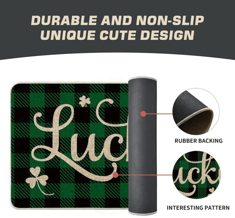 Artoid Mode Buffalo Plaid Lucky Clover Shamrock Decorative Doormat, Seasonal Spring St. Patrick'S Day Holiday Low-Profile Floor Mat Switch Mat for Indoor Outdoor 17 X 29 Inch Arts & Entertainment > Party & Celebration > Party Supplies Artoid Mode   