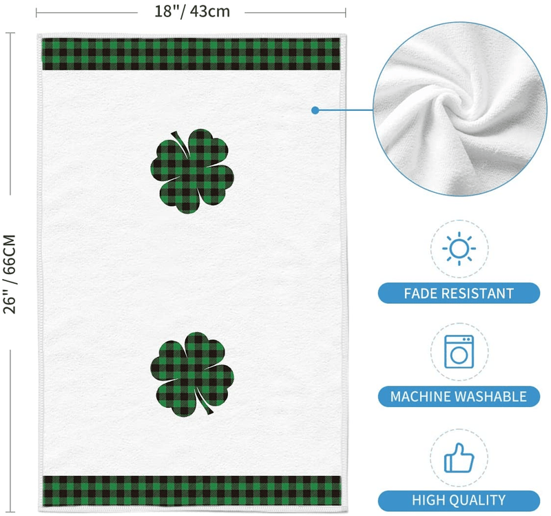 Artoid Mode Buffalo Plaid Lucky Clover Shamrock Truck Kitchen Dish Towels, 18 X 26 Inch Seasonal St. Patrick'S Day Ultra Absorbent Drying Cloth Tea Towels for Cooking Baking Set of 2