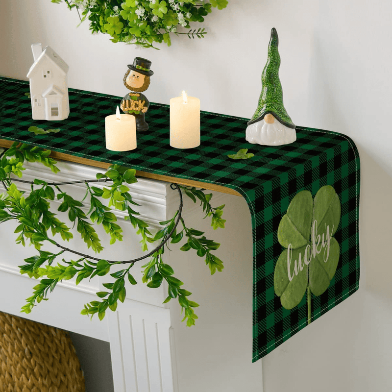 Artoid Mode Buffalo Plaid Lucky Table Runner Clover Shamrock, Seasonal St. Patrick'S Day Holiday Kitchen Dining Table Runner for Home Party Decor 13 X 72 Inch