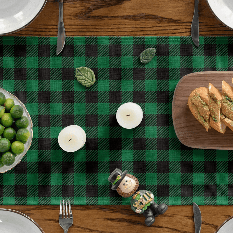 Artoid Mode Buffalo Plaid Lucky Table Runner Clover Shamrock, Seasonal St. Patrick'S Day Holiday Kitchen Dining Table Runner for Home Party Decor 13 X 72 Inch Arts & Entertainment > Party & Celebration > Party Supplies Artoid Mode   