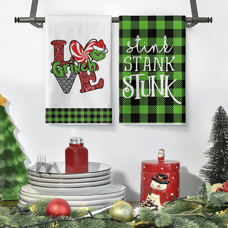 Artoid Mode Buffalo Plaid Merry Whatever Grinch HOHOHO Kitchen Towels and Dish Towels, 18 x 28 Inch Christmas Winter Xmas Holiday Ultra Absorbent Drying Cloth Tea Towels for Cooking Baking Set of 4 Home & Garden > Decor > Seasonal & Holiday Decorations& Garden > Decor > Seasonal & Holiday Decorations Artoid Mode   