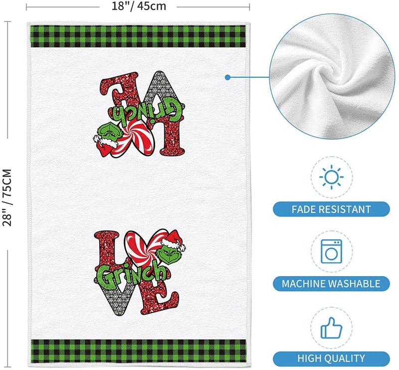 Artoid Mode Buffalo Plaid Merry Whatever Grinch HOHOHO Kitchen Towels and Dish Towels, 18 x 28 Inch Christmas Winter Xmas Holiday Ultra Absorbent Drying Cloth Tea Towels for Cooking Baking Set of 4 Home & Garden > Decor > Seasonal & Holiday Decorations& Garden > Decor > Seasonal & Holiday Decorations Artoid Mode   