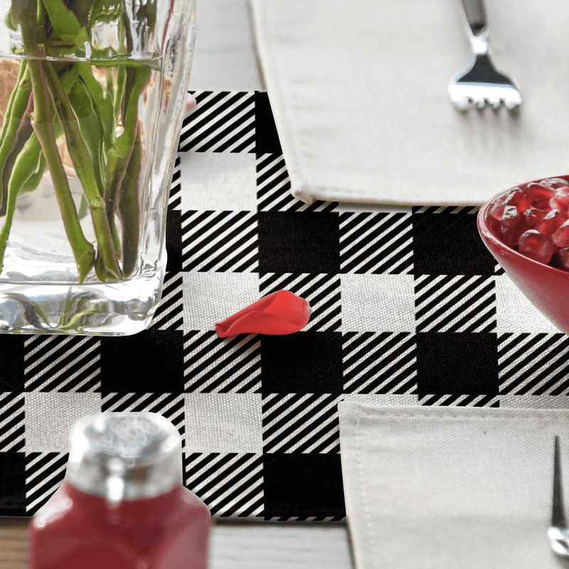 Artoid Mode Buffalo Plaid Rose Flower Valentine'S Day Table Runner, Seasonal Anniversary Wedding Holiday Kitchen Dining Table Decor for Indoor Outdoor Home Party 13 X 72 Inch Home & Garden > Decor > Seasonal & Holiday Decorations Artoid Mode   
