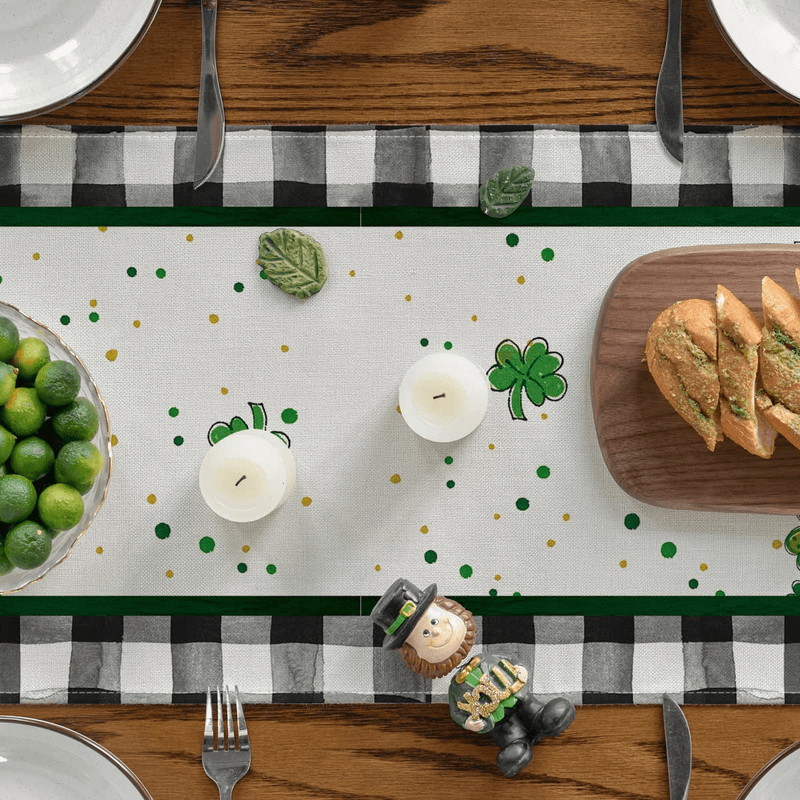 Artoid Mode Buffalo Plaid Shamrock Gnome St. Patrick'S Day Table Runner, Seasonal Spring Anniversary Wedding Holiday Kitchen Dining Table Decoration for Indoor Outdoor Home Party Decor 13 X 72 Inch Arts & Entertainment > Party & Celebration > Party Supplies Artoid Mode   