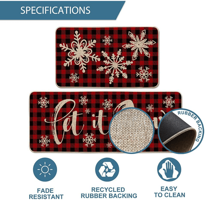 Artoid Mode Buffalo Plaid Snow Decorative Kitchen Rugs Set of 2 , Let It Snow Xmas Winter Holiday Party Low-Profile Floor Mat Merry Christmas Decorations for Home Kitchen - 17x29 and 17x47 Inch Home & Garden > Decor > Seasonal & Holiday Decorations& Garden > Decor > Seasonal & Holiday Decorations Artoid Mode   