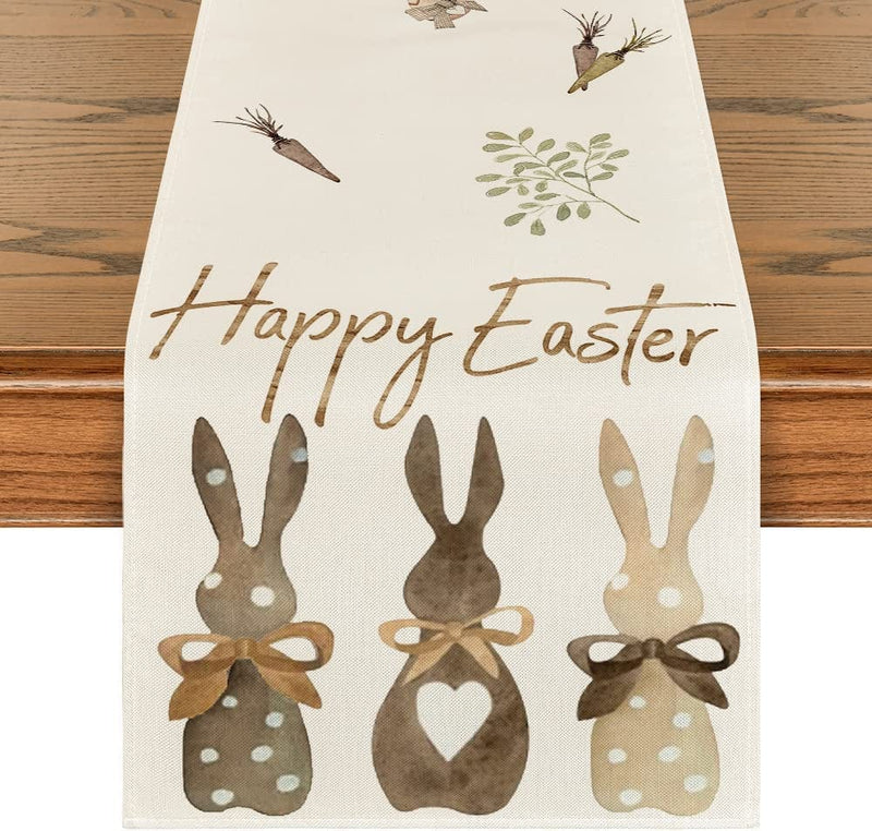 Artoid Mode Carrots Rabbit Bunny Happy Easter Table Runner, Spring Summer Seasonal Holiday Kitchen Dining Table Decoration for Indoor Outdoor Home Party Decor 13 X 72 Inch Home & Garden > Decor > Seasonal & Holiday Decorations Artoid Mode Beige 13" x 72", Table Runner 