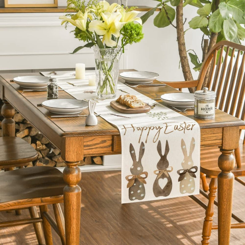 Artoid Mode Carrots Rabbit Bunny Happy Easter Table Runner, Spring Summer Seasonal Holiday Kitchen Dining Table Decoration for Indoor Outdoor Home Party Decor 13 X 72 Inch Home & Garden > Decor > Seasonal & Holiday Decorations Artoid Mode   