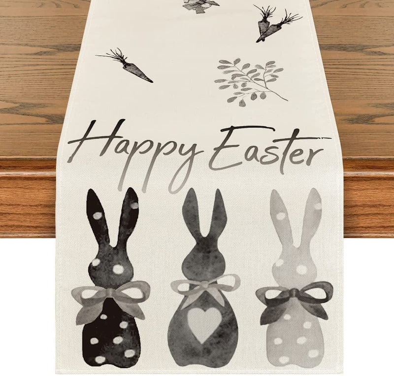Artoid Mode Carrots Rabbit Bunny Happy Easter Table Runner, Spring Summer Seasonal Holiday Kitchen Dining Table Decoration for Indoor Outdoor Home Party Decor 13 X 72 Inch