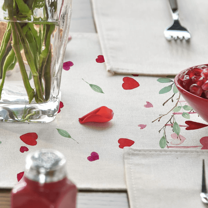 Artoid Mode Cat Branches Leaves Heart Valentine'S Day Table Runner, Seasonal Anniversary Wedding Holiday Kitchen Dining Table Decoration for Indoor Outdoor Home Party Decor 13 X 72 Inch Home & Garden > Decor > Seasonal & Holiday Decorations Artoid Mode   