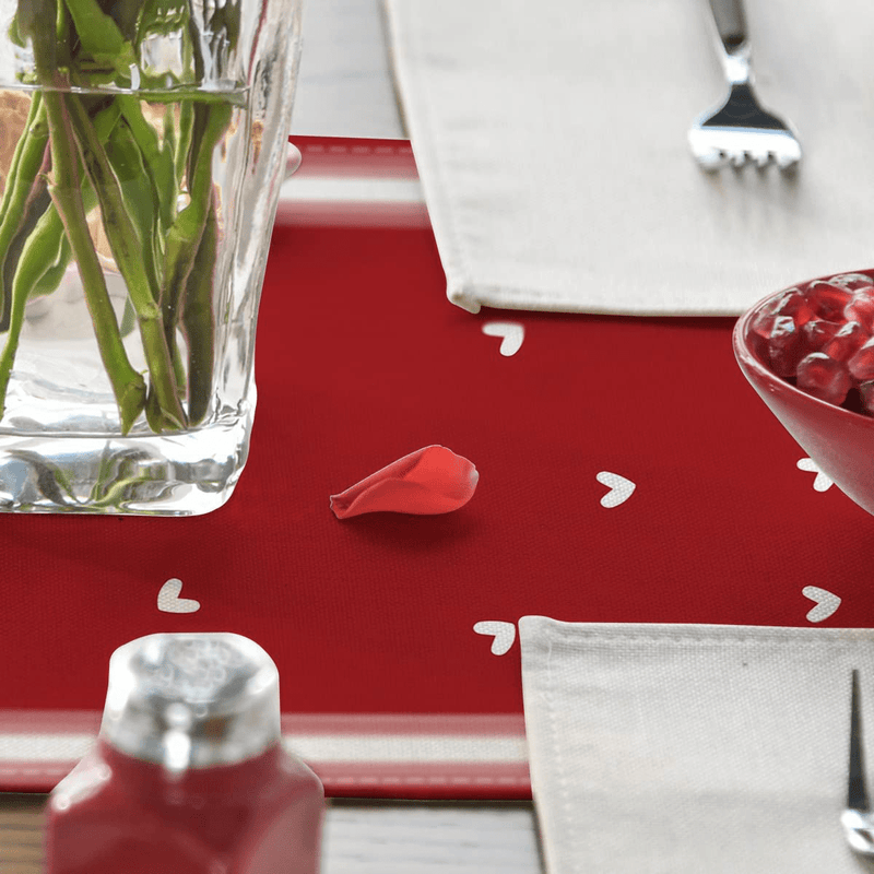Artoid Mode Elegant French Stripe Hearts Love Hello Valentine'S Day Table Runner, Seasonal Anniversary Wedding Holiday Kitchen Dining Table Decoration for Indoor Outdoor Home Party Decor 13 X 72 Inch Home & Garden > Decor > Seasonal & Holiday Decorations Artoid Mode   