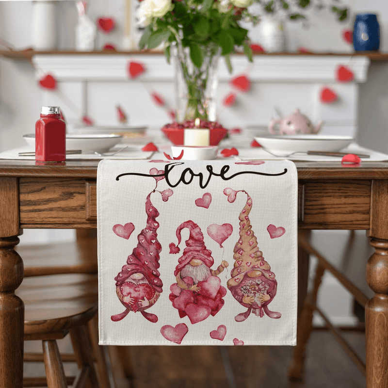 Artoid Mode Elegant Love Gnomes Valentine'S Day Table Runner, Seasonal Anniversary Wedding Holiday Kitchen Dining Table Decoration for Indoor Outdoor Home Party Decor 13 X 72 Inch Home & Garden > Decor > Seasonal & Holiday Decorations Artoid Mode   