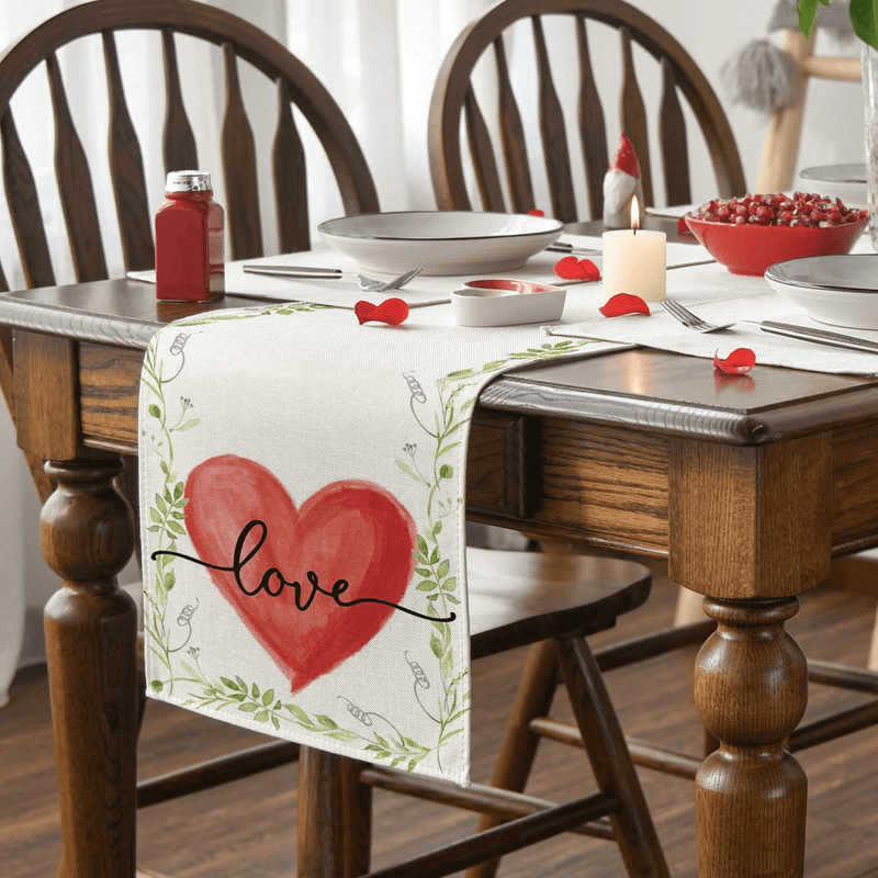 Artoid Mode Eucalyptus Heart Love Elegant Valentine'S Day Table Runner, Seasonal Anniversary Wedding Holiday Kitchen Dining Table Decoration for Indoor Outdoor Home Party Decor 13 X 72 Inch Home & Garden > Decor > Seasonal & Holiday Decorations Artoid Mode   