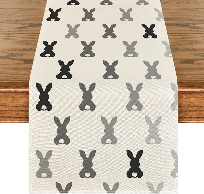 Artoid Mode Green Pink Bunny Rabbit Easter Table Runner, Spring Kitchen Dining Table Decoration for Home Party Decor 13X72 Inch Home & Garden > Decor > Seasonal & Holiday Decorations Artoid Mode Grey and Black 13" x 48", Table Runner 
