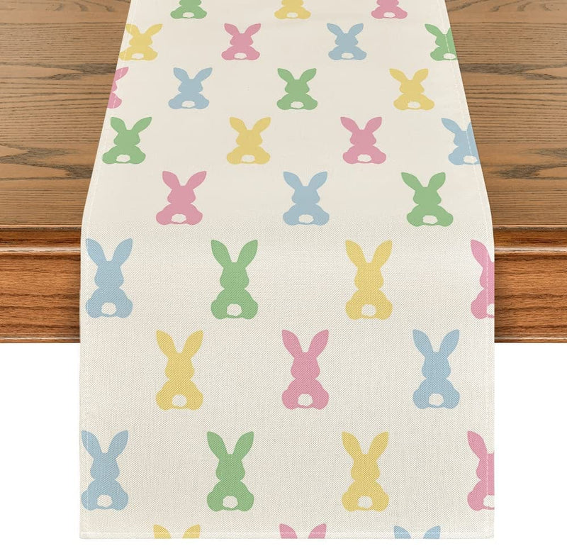 Artoid Mode Green Pink Bunny Rabbit Easter Table Runner, Spring Kitchen Dining Table Decoration for Home Party Decor 13X72 Inch Home & Garden > Decor > Seasonal & Holiday Decorations Artoid Mode Green and Pink 13" x 36", Table Runner 