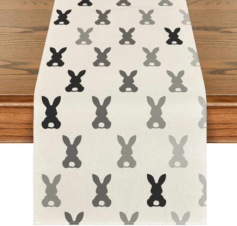 Artoid Mode Green Pink Bunny Rabbit Easter Table Runner, Spring Kitchen Dining Table Decoration for Home Party Decor 13X72 Inch Home & Garden > Decor > Seasonal & Holiday Decorations Artoid Mode Grey and Black 13" x 108", Table Runner 