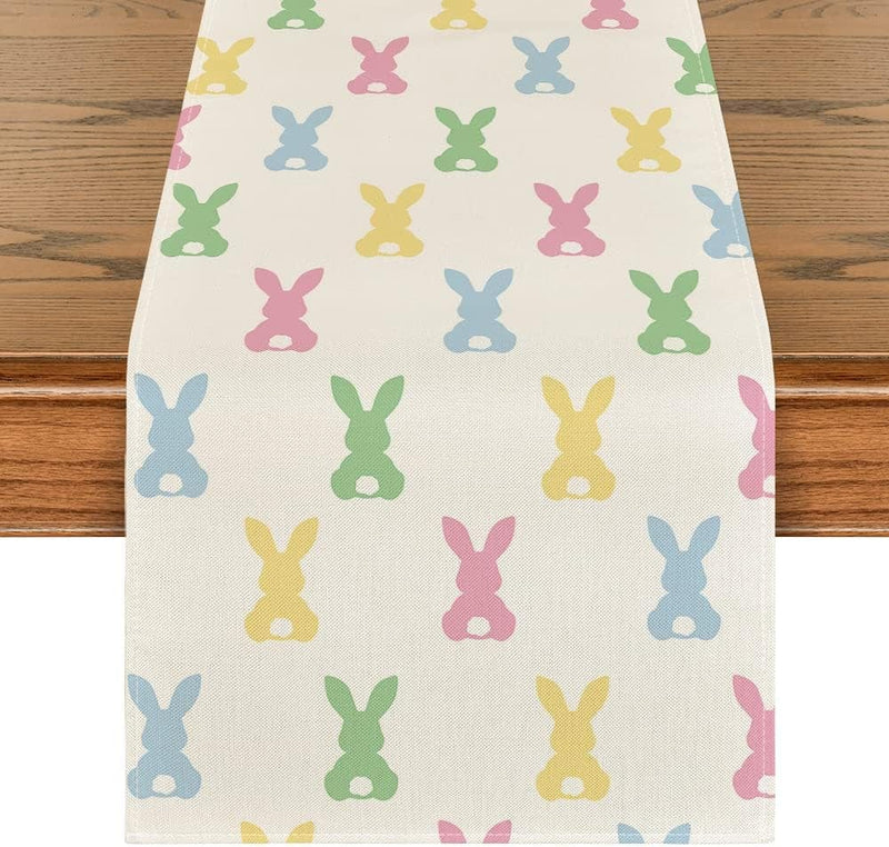 Artoid Mode Green Pink Bunny Rabbit Easter Table Runner, Spring Kitchen Dining Table Decoration for Home Party Decor 13X72 Inch Home & Garden > Decor > Seasonal & Holiday Decorations Artoid Mode Green and Pink 13" x 108", Table Runner 