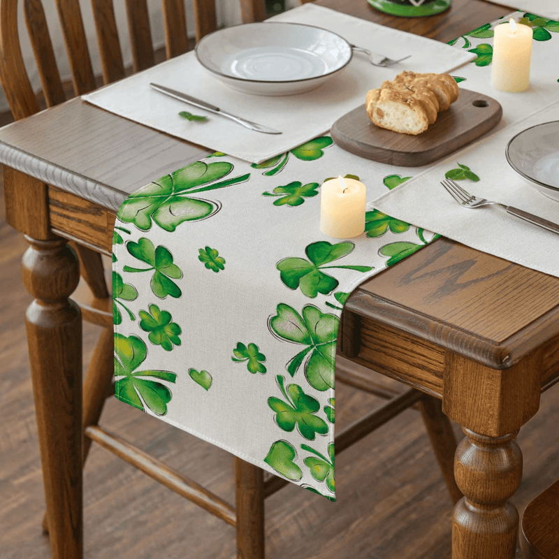 Artoid Mode Green Shamrock Bushes St. Patrick'S Day Table Runner, Seasonal Spring Anniversary Wedding Holiday Kitchen Dining Table Decoration for Indoor Outdoor Home Party Decor 13 X 72 Inch Arts & Entertainment > Party & Celebration > Party Supplies Artoid Mode   