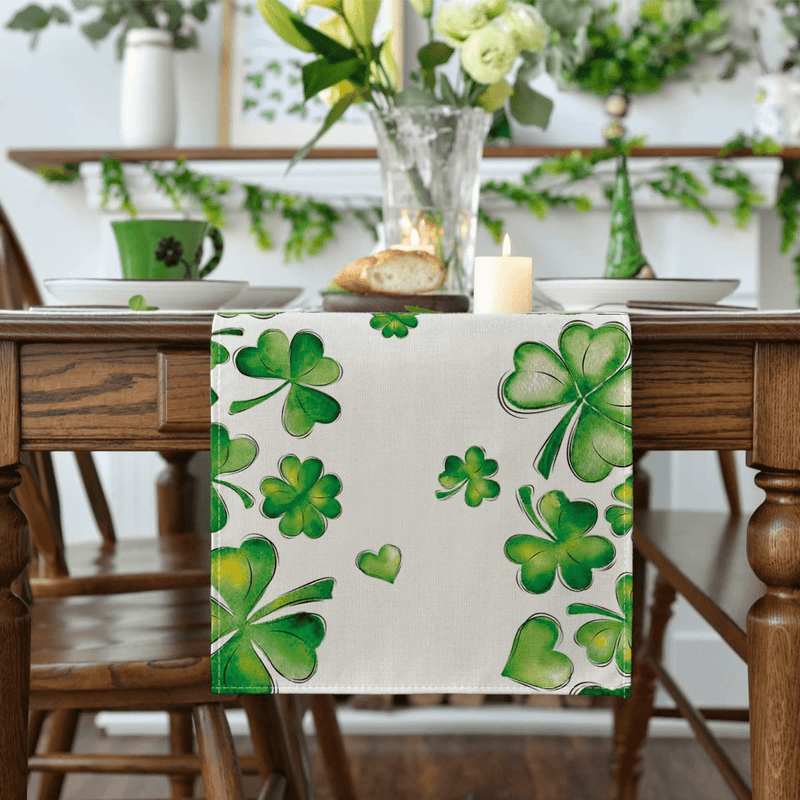 Artoid Mode Green Shamrock Bushes St. Patrick'S Day Table Runner, Seasonal Spring Anniversary Wedding Holiday Kitchen Dining Table Decoration for Indoor Outdoor Home Party Decor 13 X 72 Inch Arts & Entertainment > Party & Celebration > Party Supplies Artoid Mode   