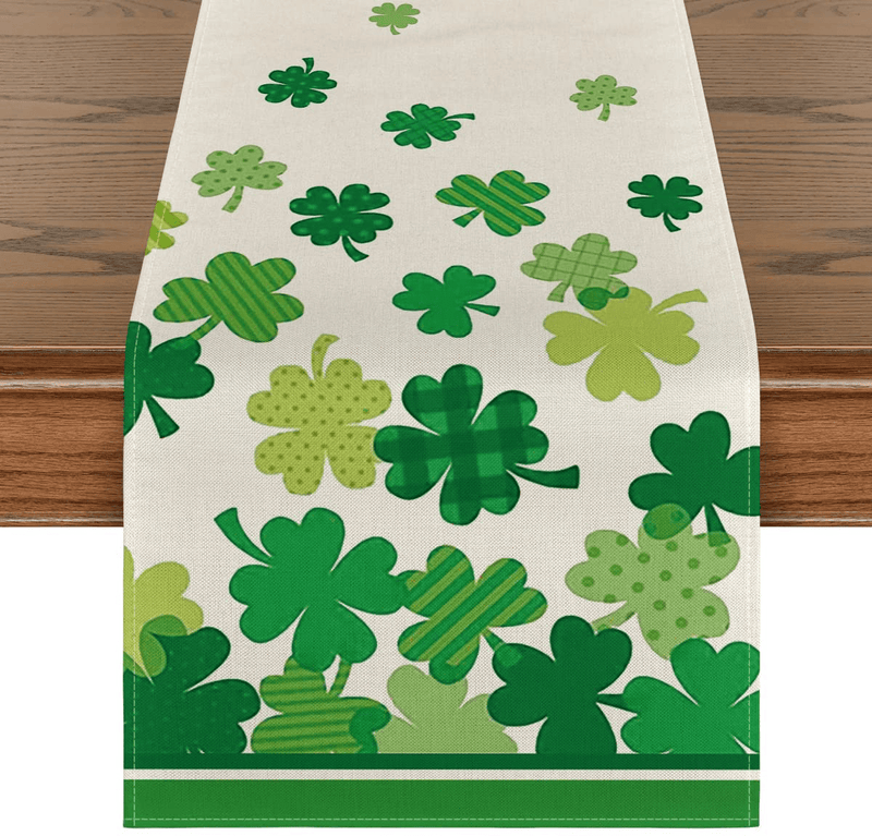 Artoid Mode Green Shamrock St. Patrick'S Day Table Runner, Seasonal Spring Anniversary Wedding Holiday Kitchen Dining Table Decoration for Indoor Outdoor Home Party Decor 13 X 72 Inch Home & Garden > Decor > Seasonal & Holiday Decorations Artoid Mode   